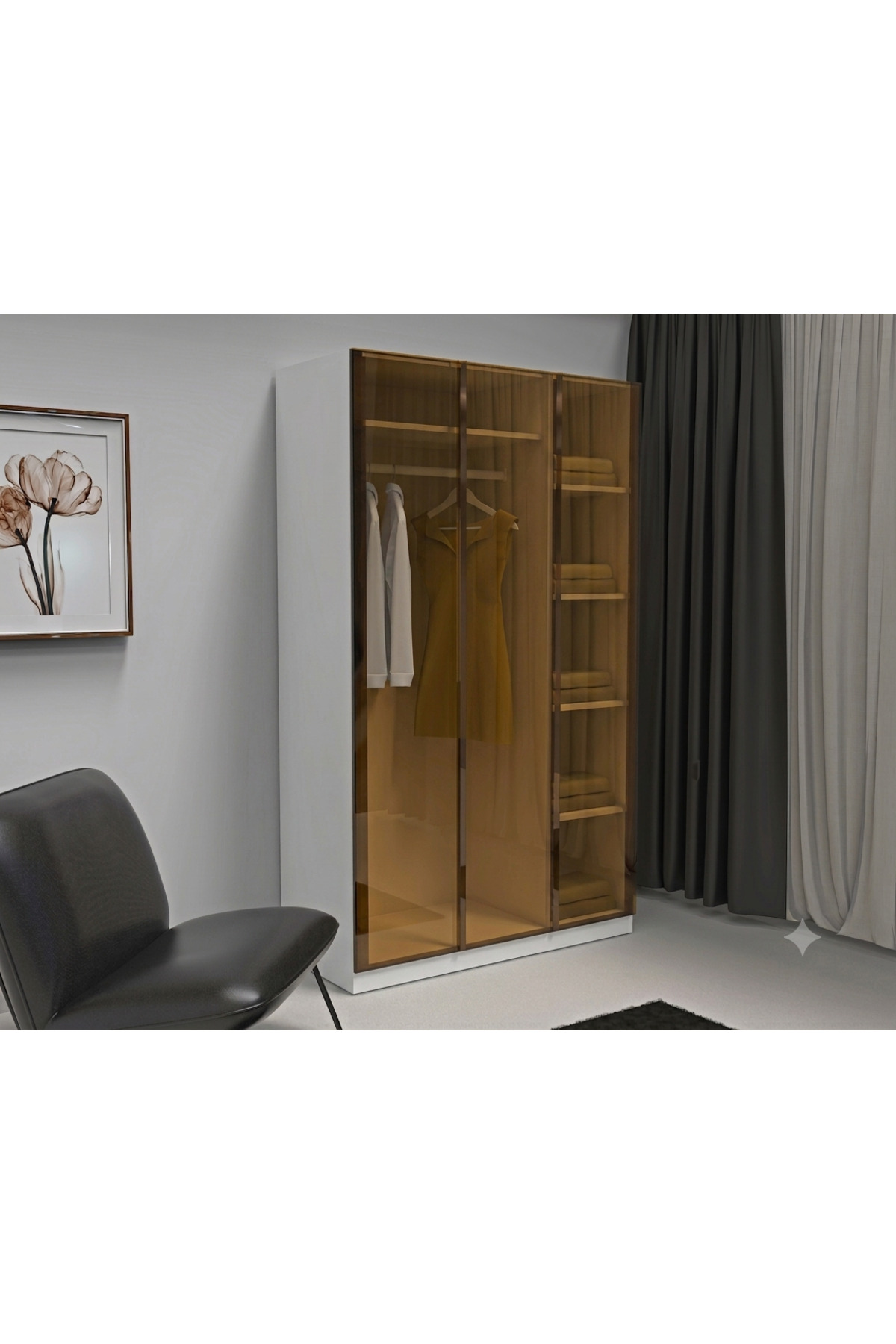 Temperli Bronz Cam Kapaklı Gardrop 3 Kapılı %100 MDF - Görsel 4