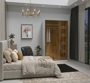 Temperli Bronz Cam Kapaklı Gardrop 3 Kapılı %100 MDF - Görsel 1