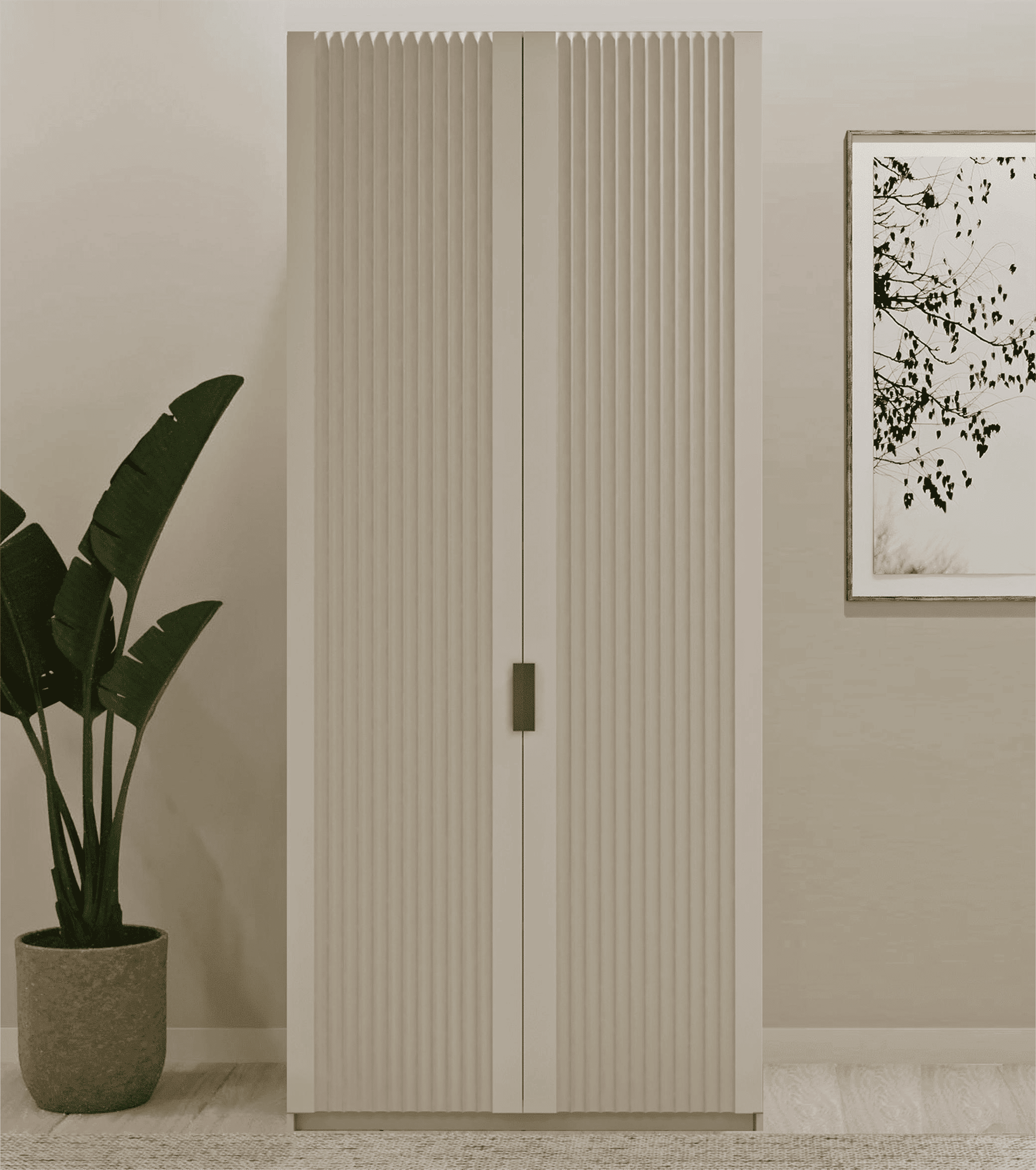 Tırtıklı İki Kapaklı Beyaz Gardrop