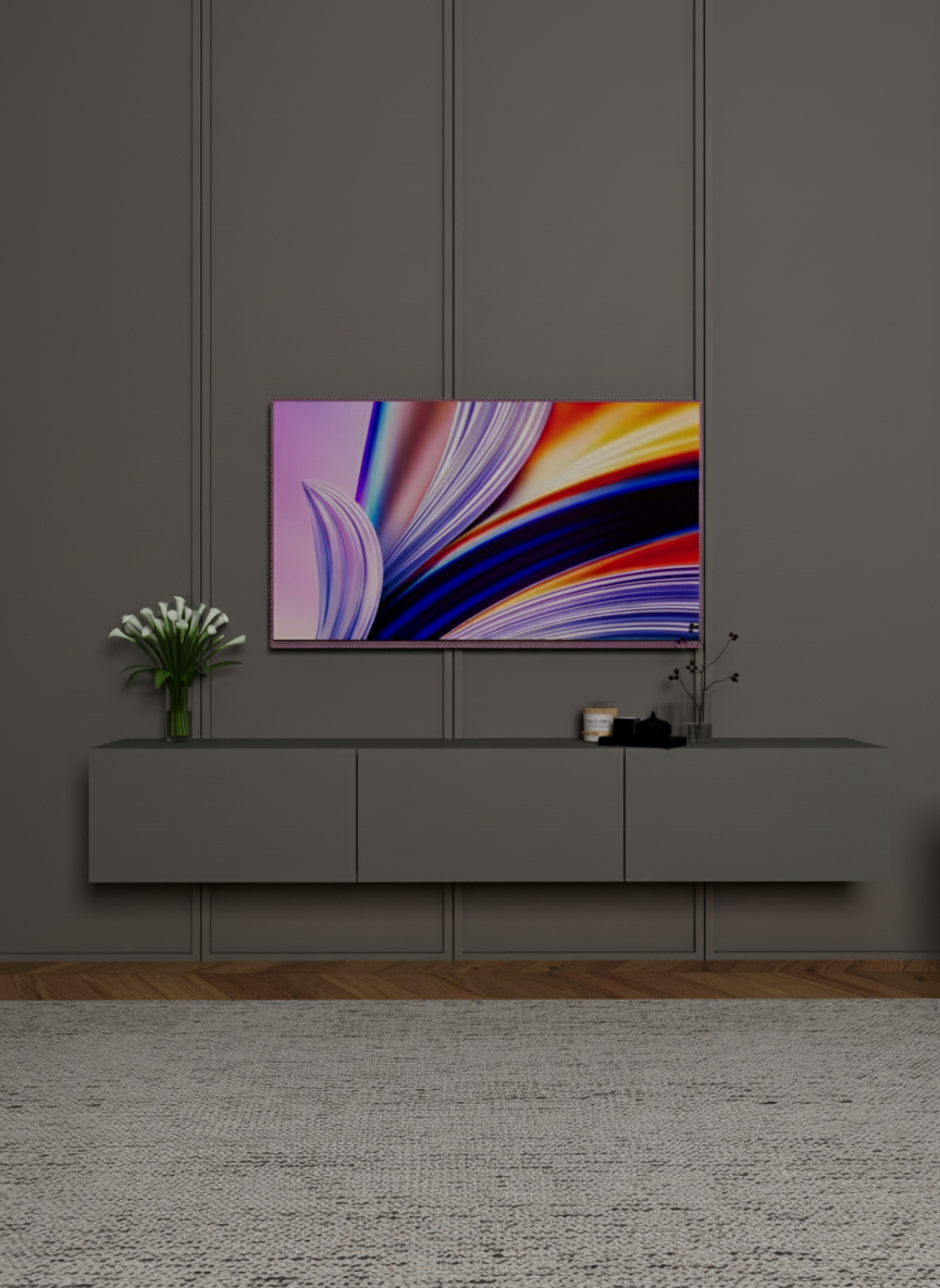 Üç Kapaklı Antrasit Duvara Monte Ünite - TV Ünitesi - Sehpası