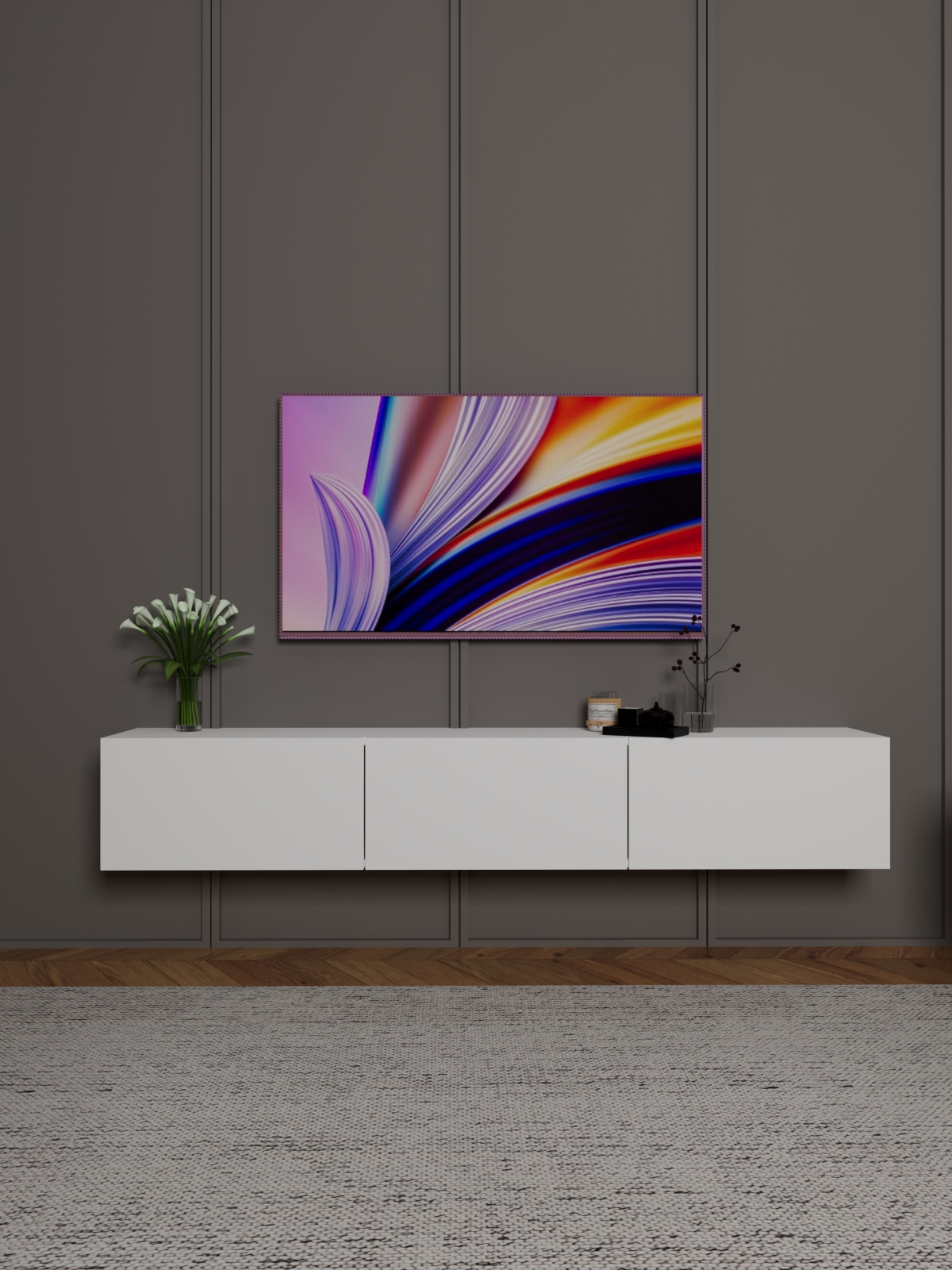 Üç Kapaklı Beyaz  TV Ünitesi - TV Ünitesi - Sehpası