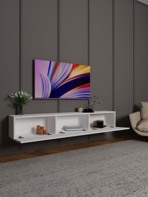 Üç Kapaklı Beyaz  TV Ünitesi - Görsel 2